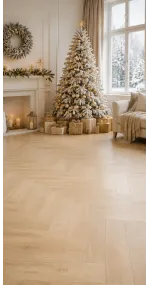Fond photo Noël — Salon scandinave clair & sapin blanc