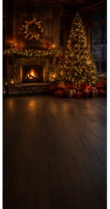 Fond photo Noël — Chalet chaleureux & cheminée