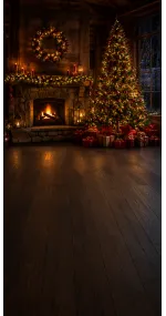 Fond photo Noël — Chalet chaleureux & cheminée