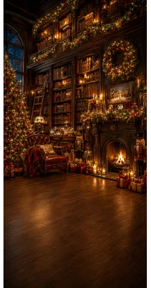 Fond photo Noël — Bibliothèque cosy de Noël