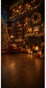 Fond photo Noël — Bibliothèque cosy de Noël