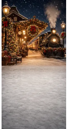 Fond photo Noël — Gare & train de Noël