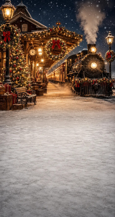 Fond photo Noël — Gare & train de Noël