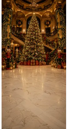Fond photo Noël — Grand hall & sapin majestueux