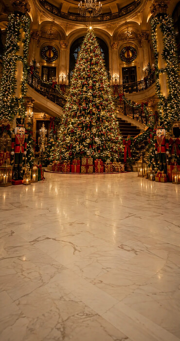Fond photo Noël — Grand hall & sapin majestueux