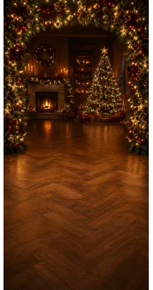 Fond photo Noël — Salon décoré & cheminée