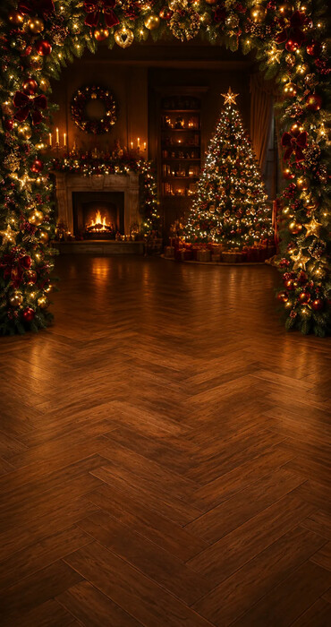 Fond photo Noël — Salon décoré & cheminée