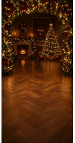 Fond photo Noël — Salon décoré & cheminée