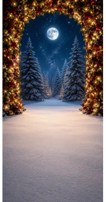 Fond photo Noël — Arche de sapin — forêt & lune