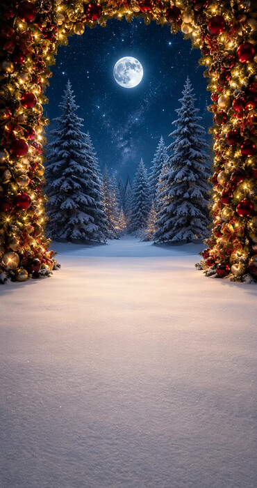 Fond photo Noël — Arche de sapin — forêt & lune