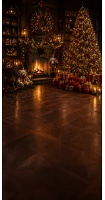 Fond photo Noël — Salon chaleureux & grand sapin