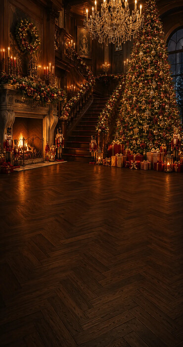 Fond photo Noël — Manoir & grand escalier