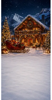 Fond photo Noël — Chalet & traîneau du Père Noël