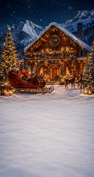 Fond photo Noël — Chalet & traîneau du Père Noël