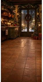 Fond photo Noël — Cuisine & porte vitrée enneigée