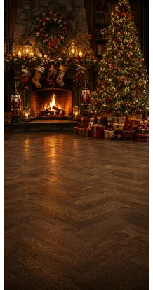 Fond photo Noël — Salon cheminée rouge & or