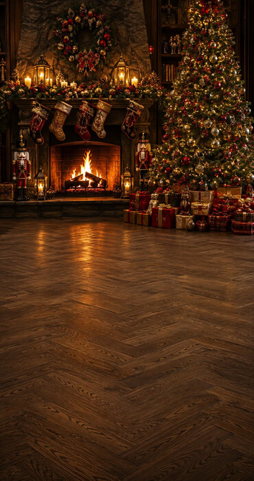 Fond photo Noël — Salon cheminée rouge & or