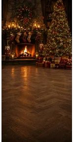 Fond photo Noël — Salon cheminée rouge & or