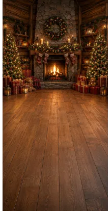 Fond photo Noël — Chalet & grande cheminée