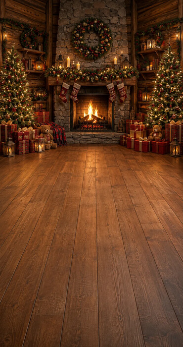 Fond photo Noël — Chalet & grande cheminée