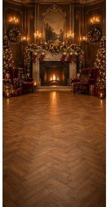 Fond photo Noël — Salon élégant & cheminée