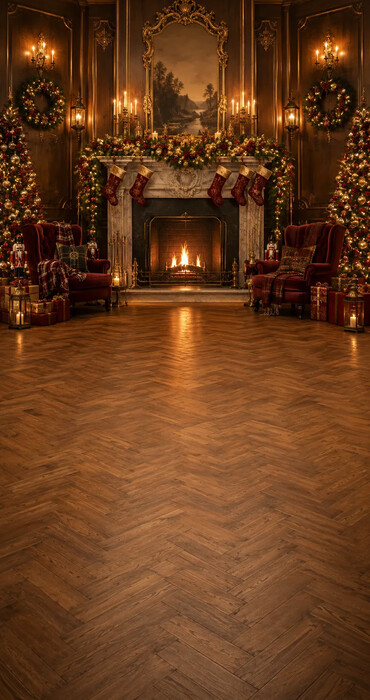 Fond photo Noël — Salon élégant & cheminée