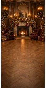 Fond photo Noël — Salon élégant & cheminée
