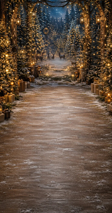 Fond photo Noël — Forêt enchantée & cerfs