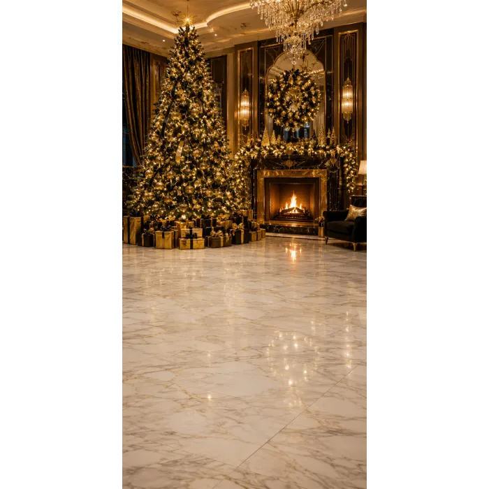Christmas photo backdrop Golden Art Deco lounge
