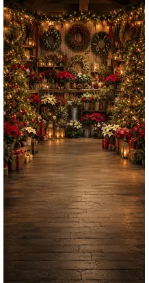 Christmas photo backdrop Cosy flower shop