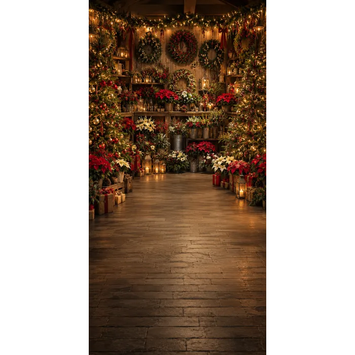 Christmas photo backdrop Cosy flower shop