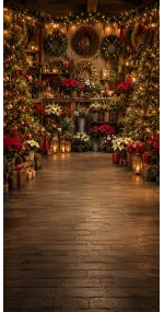 Christmas photo backdrop Cosy flower shop