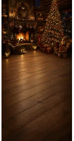 Christmas photo backdrop Chalet lounge by candlelight
