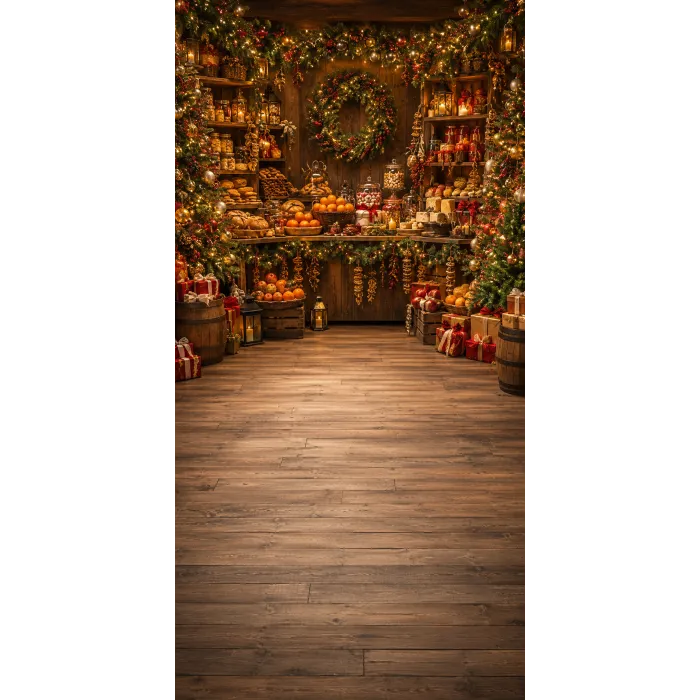 Christmas photo backdrop Cosy rustic market