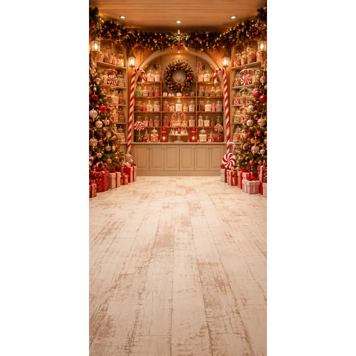 Christmas photo backdrop Magical candy shop