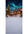 Christmas photo backdrop Lapland village under the aurora