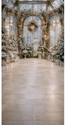 Christmas photo backdrop Frosted glowing greenhouse