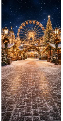 Christmas photo backdrop Snowy Christmas market