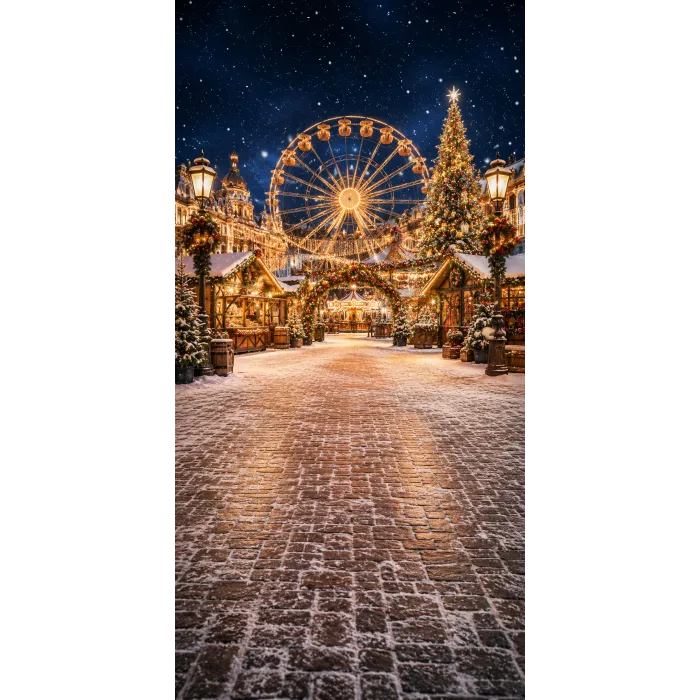 Christmas photo backdrop Snowy Christmas market