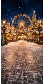 Christmas photo backdrop Snowy Christmas market