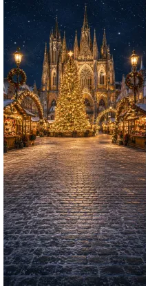 Christmas photo backdrop Market before the cathedral
