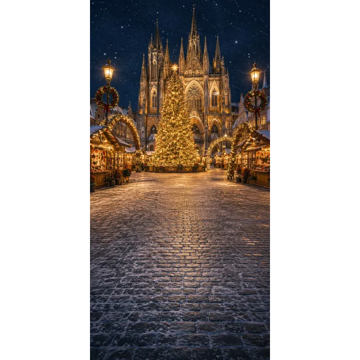Christmas photo backdrop Market before the cathedral