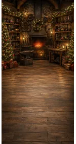 Christmas photo backdrop Santa's toy workshop