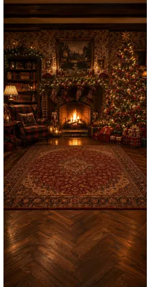 Christmas photo backdrop Cosy traditional lounge