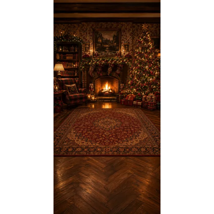 Christmas photo backdrop Cosy traditional lounge