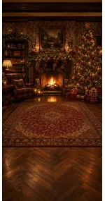 Christmas photo backdrop Cosy traditional lounge