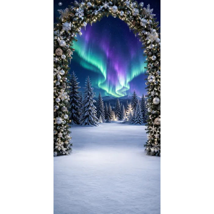 Christmas photo backdrop Arch under the northern lights
