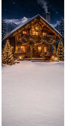 Christmas photo backdrop Chalet under the snow