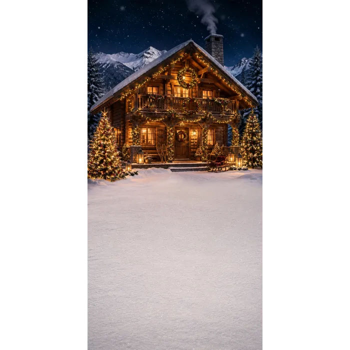 Christmas photo backdrop Chalet under the snow