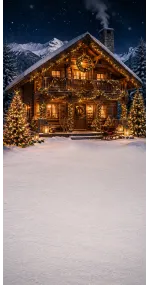 Christmas photo backdrop Chalet under the snow